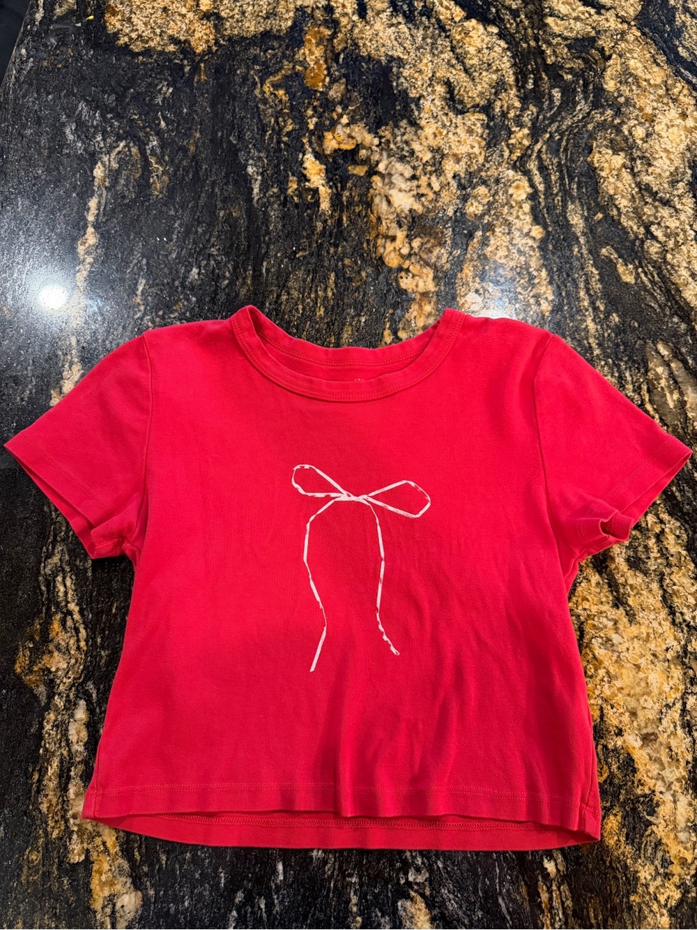 Angels Red Short Sleeve Tee with White Bow Graphic